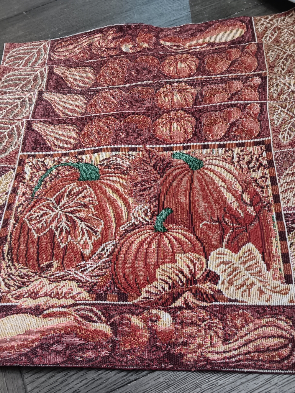 Autumn Pumpkin Tapestry Set Of Four Table Placemats- Warm Rust and Green
